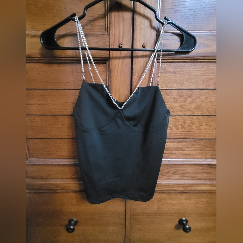 Elegant Black Top with Sequin Straps Xs/S Crop Very Pretty Wore Once Fits 2/4